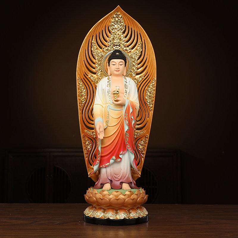 仏像 西方三聖 観音菩薩 大勢至菩薩 阿弥陀如来 立像 樹脂製 置物 家庭用 供養 インテリア 仏具 仏教美術 彫刻 合成樹脂 装飾品