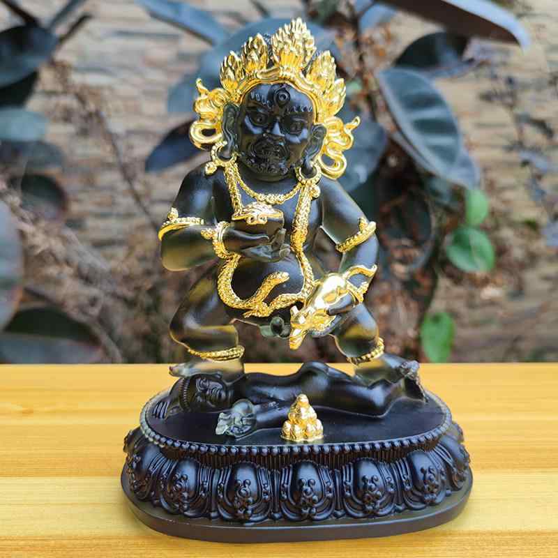 仏像 黒財神 金箔 彩絵 五路財神 黄財神 琉璃 水供 開運 置物 インテリア 卓上 飾り 家居 供奉 風水 アイテム 縁起物 ガラス 製 彫刻 細工 伝統 工芸 ラッキー チャーム