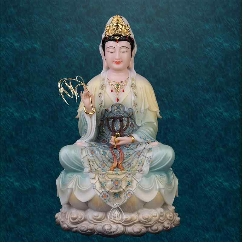 仏像 大理石 南海観世音菩薩 座蓮 子授観音 観自在菩薩像 置物 インテリア 高級感 信仰 家庭用