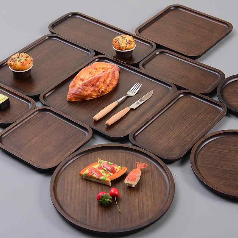 木製トレイ 竹木 実木 長方形 風 茶盤 ウォールナットカラー ピザ用 ケーキ用 カップ用 家庭用 デザート サーブ ナチュラル素材 木目調 ティータイム