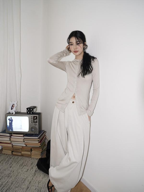 レディース カジュアル ワイドパンツ レトロ ツートン 春秋 ゆったりシルエット コーディネートしやすい 普段使い ボトムス