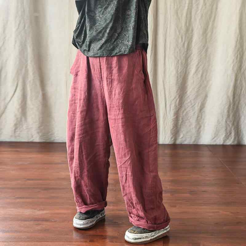 レディース ワイドレッグパンツ 綿麻 リネン ゆったり ロング カジュアル 春秋 ボヘミアン スタイル 普段使い 軽量 素材 フィット ボトムス