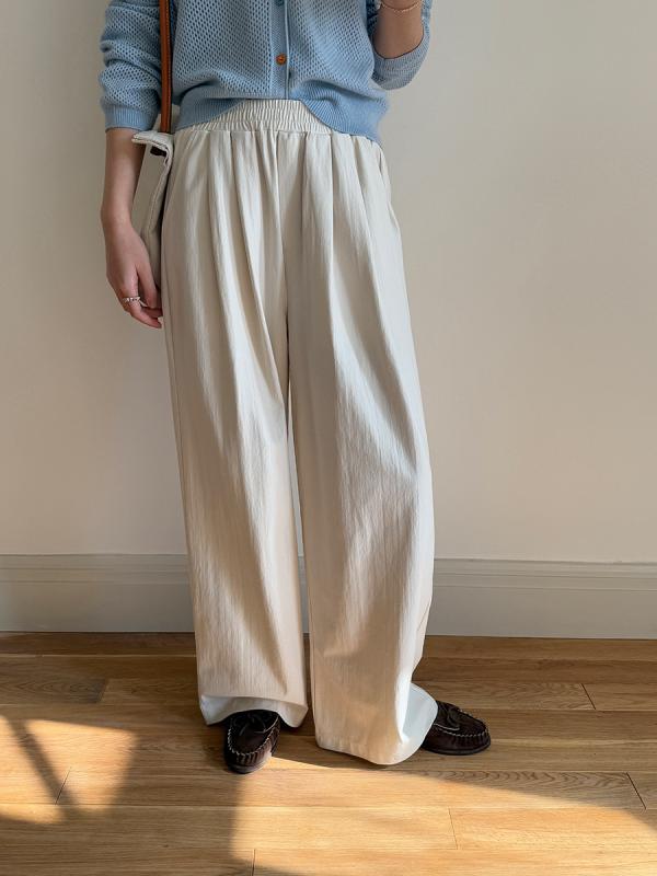 レディース 春 ワイドパンツ ゆったり ゴムウエスト 快適 ロング丈 リラックススタイル 日常使い ストレッチ素材 軽量 ボトムス
