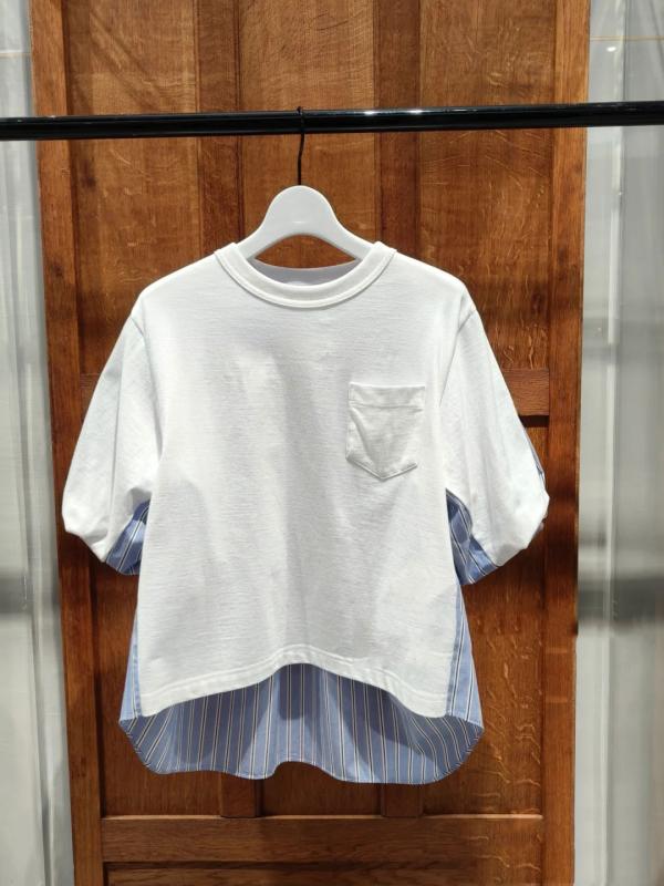 Tシャツ レディース 夏 切り替え ツートンカラー ストライプ ゆったりシルエット クルーネック パフスリーブ ショートスリーブ カジュアル トップス 普段使い 軽量 吸湿速乾|バランスケア 店