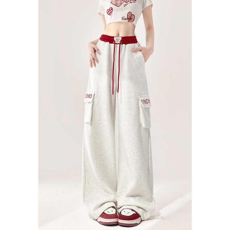 レディース 夏用 ワイドパンツ グレー ワーク風 スポーツ カジュアル 薄手 ゆったり 小柄対応 普段使い 軽量 吸湿速乾