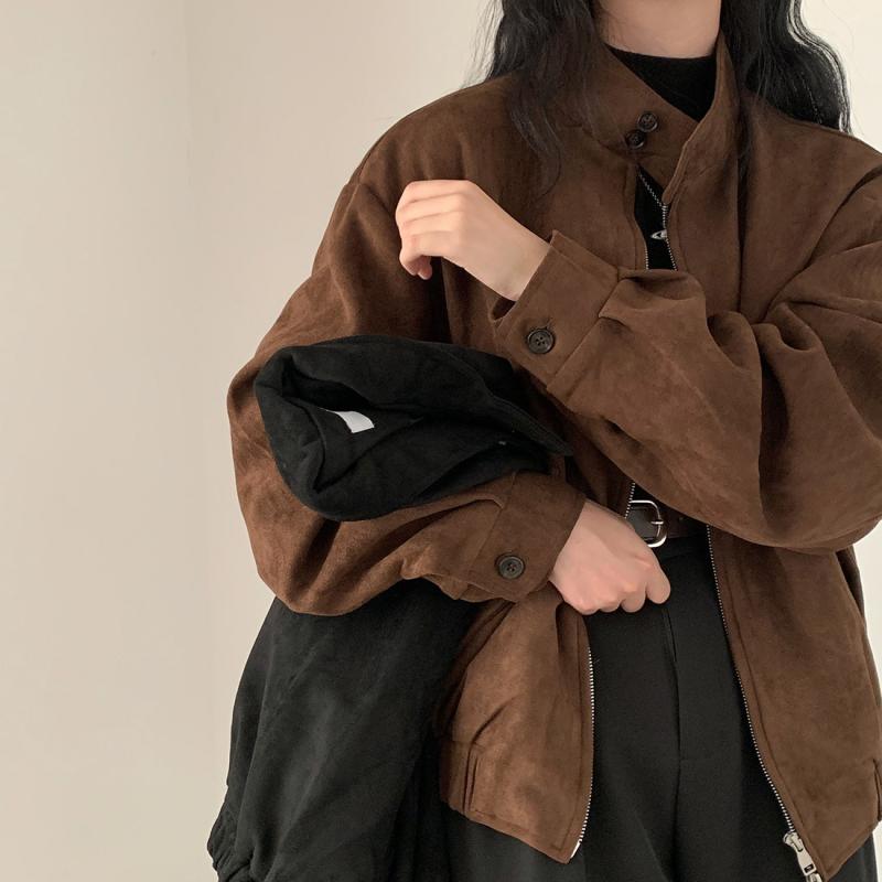 レディース 秋冬 レトロ ブリティッシュ バイカー風 ライダースジャケット 暖か 起毛 スエード ダブルジッパー アウター コート カジュアル 普段使い 軽量 伸縮性