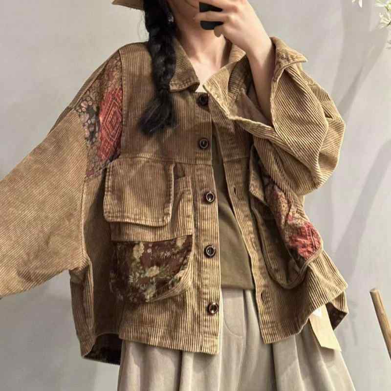 レディース ゆったり カーディガン 単色 切り替え 花柄 プリント 春秋 羽織り アウター 合わせやすい スタイリッシュ 日常使い 軽量