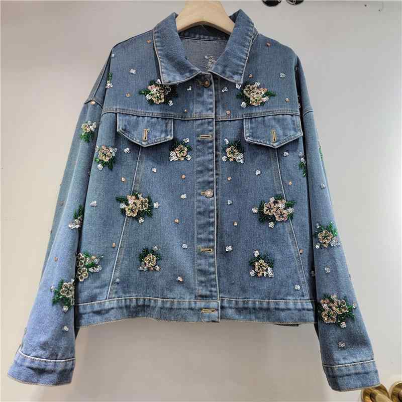 レディース デニムジャケット 花柄刺繍 ゆったりシルエット 痩せ見え フィット カジュアル トップス 普段使い 春夏 コーデ 合わせやすい デニム素材