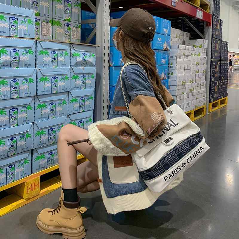 ニットカーディガン 女性用 秋 切り替え デニム カジュアル 配色 トップス ジャケット セーター コート 軽量 伸縮性｜バランスケア　店