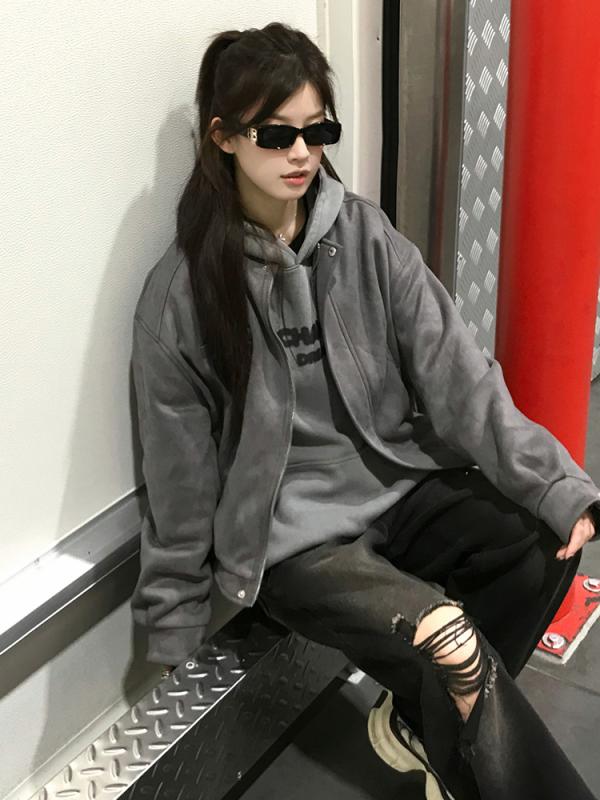 秋冬 メンズ レディース 上衣 ビンテージ ゆったり うつり変わり ラペル スエードクロス 天鵞絨 アメリカン ベイスボール アウター 心地好い 表現スタイル