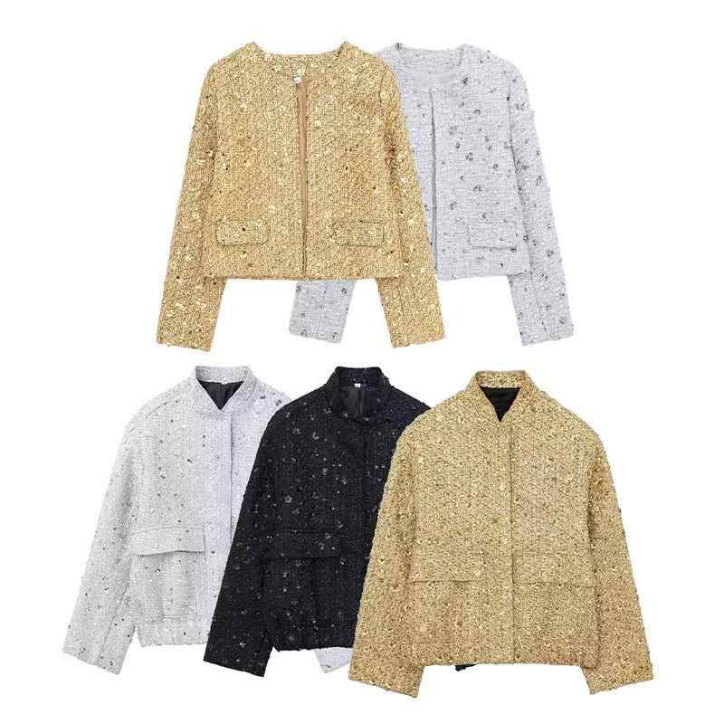 ジャケット レディース 秋冬 長袖 スタンドカラー スパンコール 野球風 ストリート 欧米風 カジュアル アウトドア 普段使い