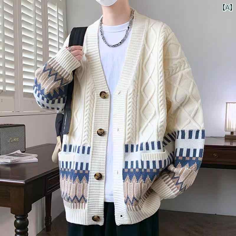 ロング カーディガン 厚手 ざっくり ニット ケーブル編み メンズ ニットカーディガン 秋冬 ルーズ ケーブル編み セーター カジュアル アウター アメリカン リラックス スタイル 厚手 暖か ニットトップス レイヤード コーデ