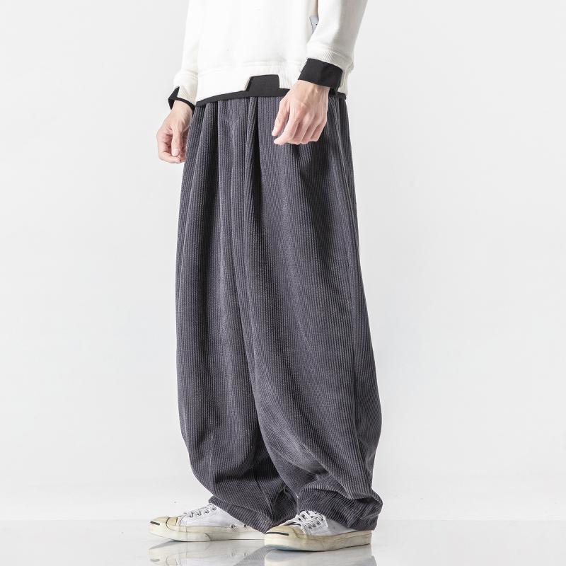 パンツ メンズ ロング丈 無地 ビッグサイズ コーデュロイ ハーレム ワイドレッグ ストレート ゆったり カジュアル 普段使い 暖か 厚手 秋冬 切り替えデザイン