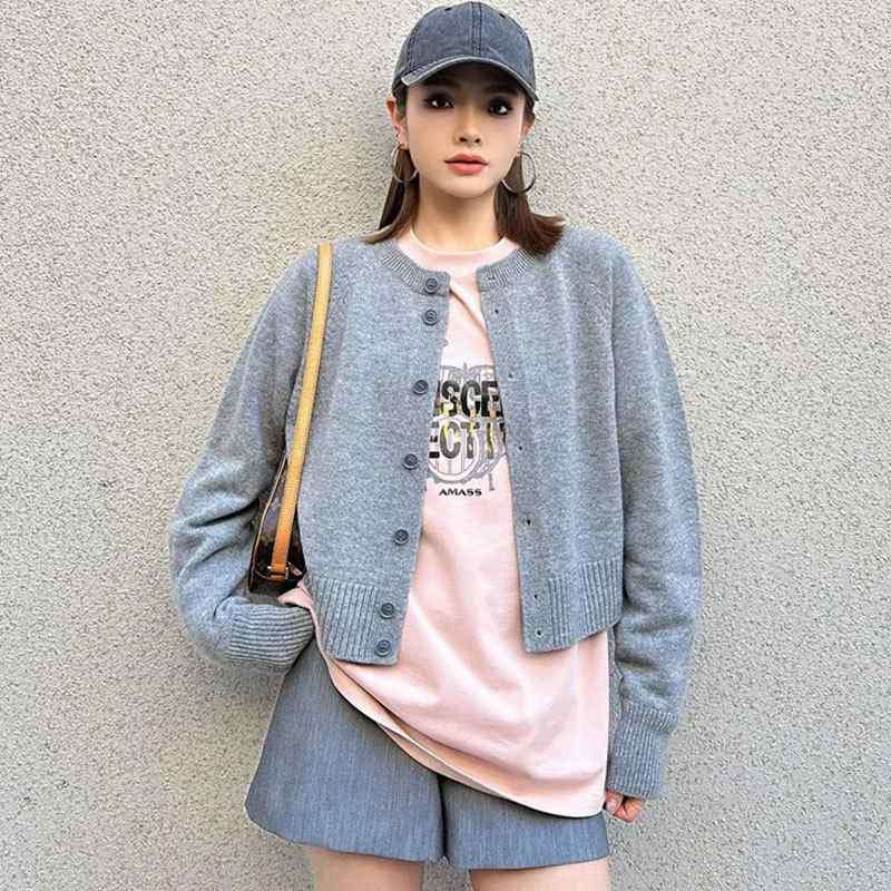 レディース 編み物 ジレー 歳月 分かりやすい 雅びやか ラウンドのど首 シングル前胸部 単色 アウター 普段使い走り 伸縮性 軽さ トップス-カーディガン・ボレロ