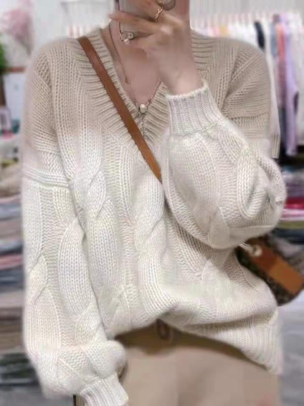 レディース 秋冬 カシミヤ Vネック ケーブルニット 厚手 ショート丈 セーター ゆったり ウール インナー 柔らかい 暖か ニットトップス ベースレイヤー