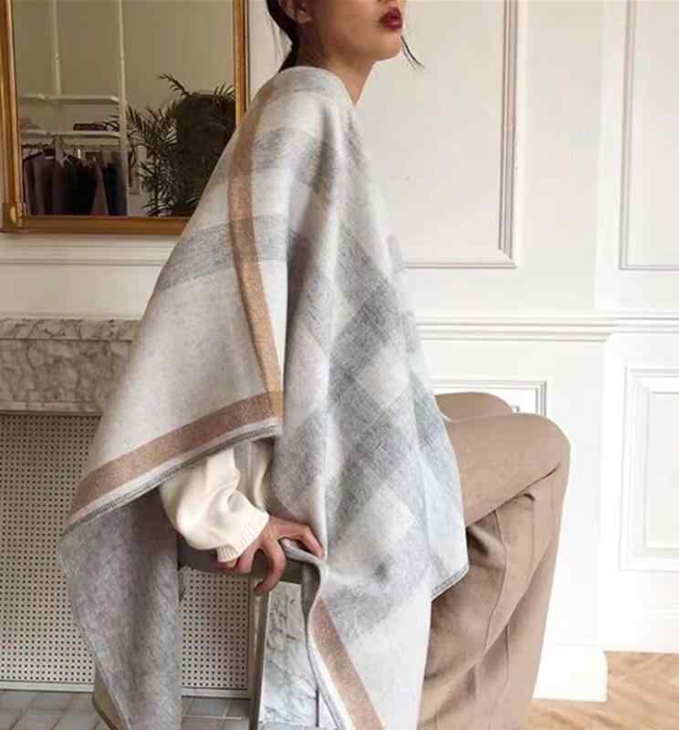 肩かけ レディース 秋冬 大型 照合のしるし柄 カシミヤ絨毛 飛び切り感 えり巻き 二用 ケープ マント 毛布 防寒 生あたたかい原材料