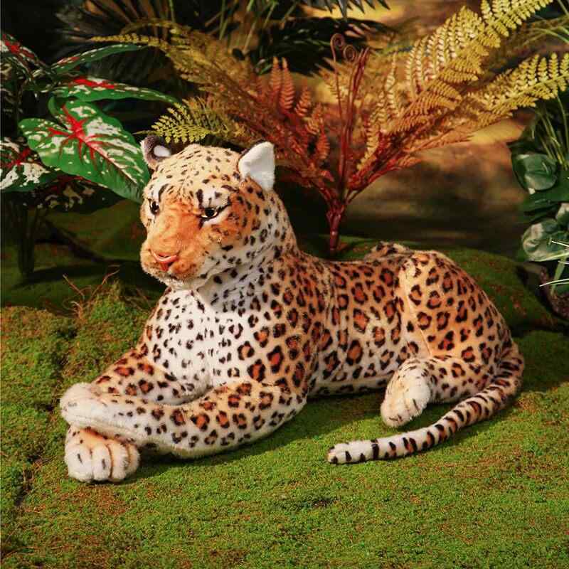 ぬいぐるみ 子供用 ヒョウ うつ伏せポーズ ふわふわ 布製 動物玩具 室内遊び 柔らかい素材 かわいい リアルデザイン プラッシュドール
