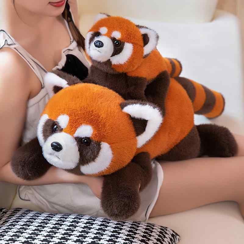 キッズ ぬいぐるみ アライグマ レッサーパンダ かわいい 毛布素材 布製 立ったポーズ うつ伏せポーズ 動物 室内遊び プレゼント 柔らかい 触り心地 良い