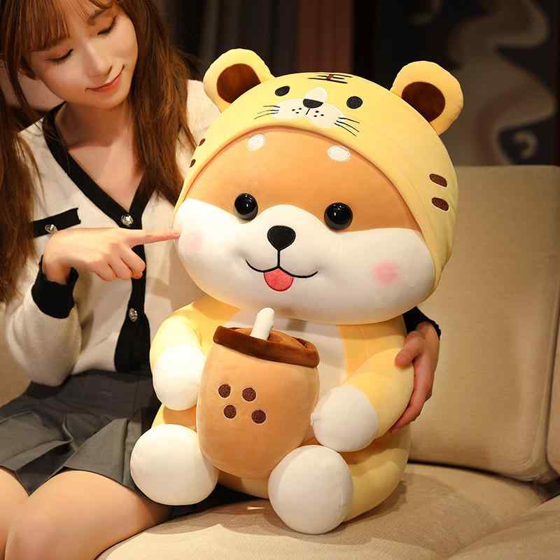 ぬいぐるみ コーギー犬 抱き枕 ミルクティー色 かわいい 虎 添い寝 プラッシュ 柔らかい 寝室用 動物 玩具 ふわふわ素材