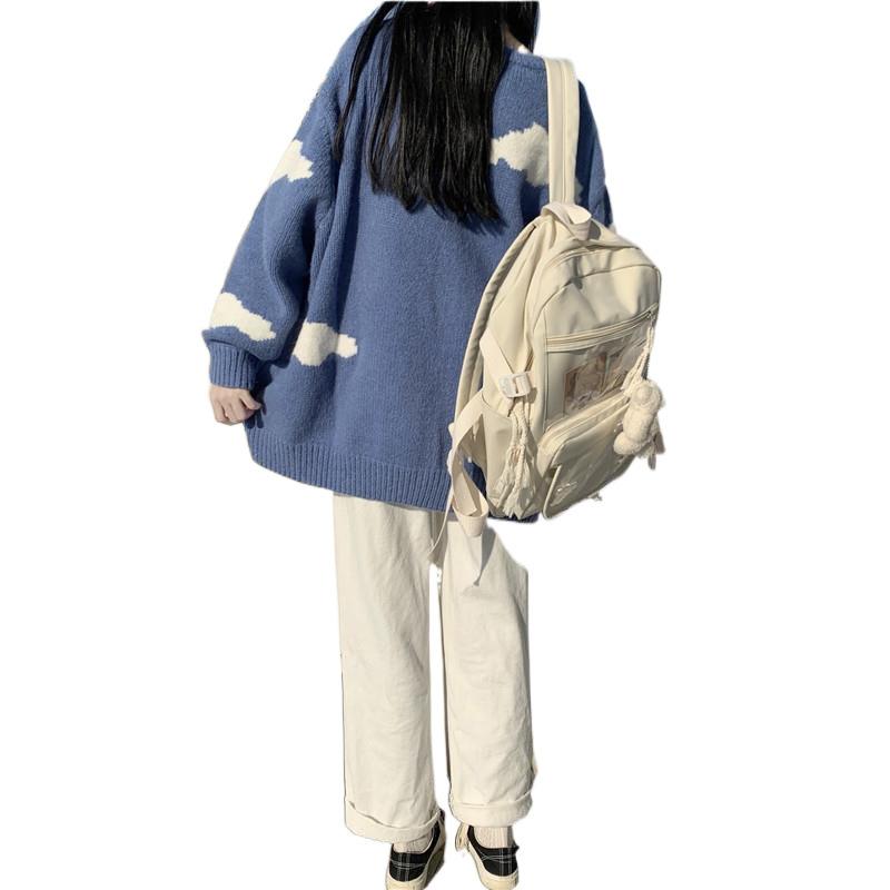 レディース ニットセーター 学院風 韓国風 かわいい ゆったり 暖か 秋冬 中長丈 クルーネック 保温 日常使い 学生向け 柔らかい ニット生地