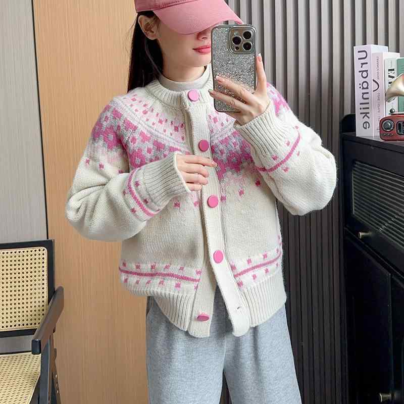 編み物ジレー レディース 秋冬 ゆったり フェアアイル 織り込み 長袖 パステル色の 愛想のいい 減齢 ホンブルグ帽 生あたたかい デイリー 普段使い
