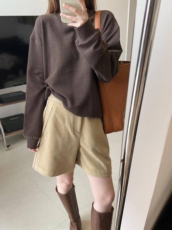 ショートパンツ レディース 秋冬 ブラウン ハイウエスト Aライン ルーズ 厚手 ウール調 高級感 スタイルアップ コーディネートしやすい 普段使い フェイクウール 暖か素材