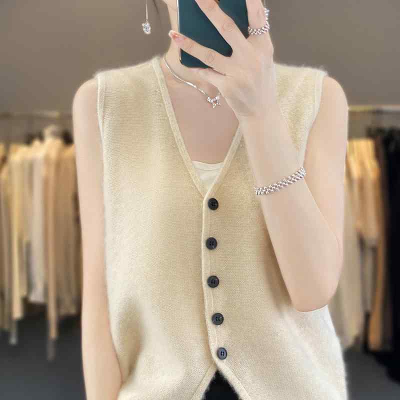 レディース ニット ベスト 無袖 羊毛 カシミア 無地 秋冬 暖か 軽量 伸縮性 トップス インナー レイヤード 普段使い｜バランスケア　店