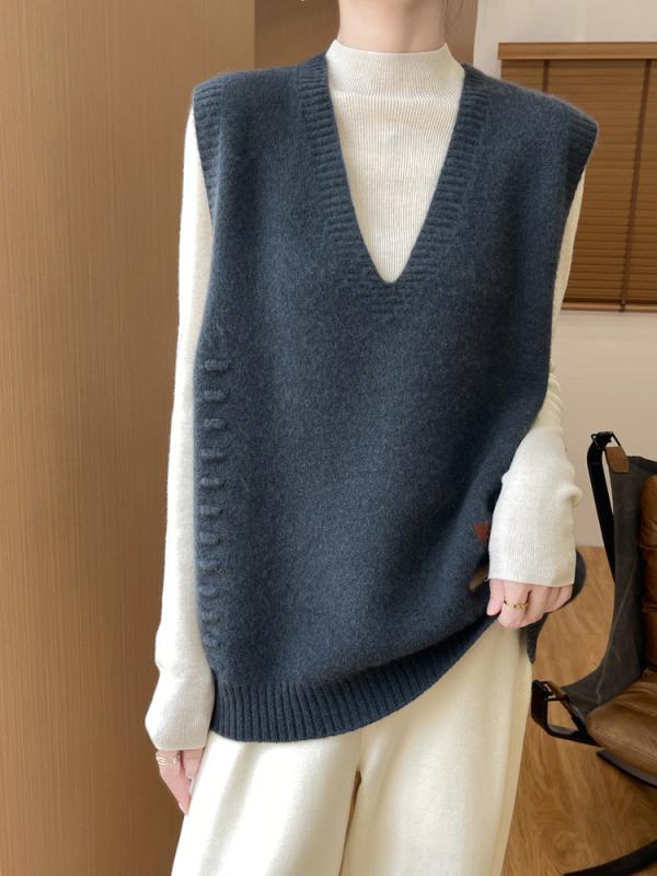 秋冬 レディース ニット ベスト 無袖 Vネック ゆったり 羊毛 暖か 重ね着 スタイル ファッション トップス インナー｜バランスケア　店
