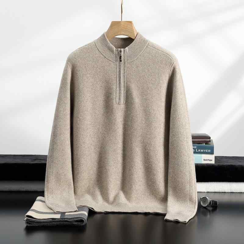 メンズ カシミヤ 厚手 ニットセーター ハーフハイネック 長袖 半開きジッパー 保暖 秋冬 暖か 高級感 細針編み 普段使い｜バランスケア　店