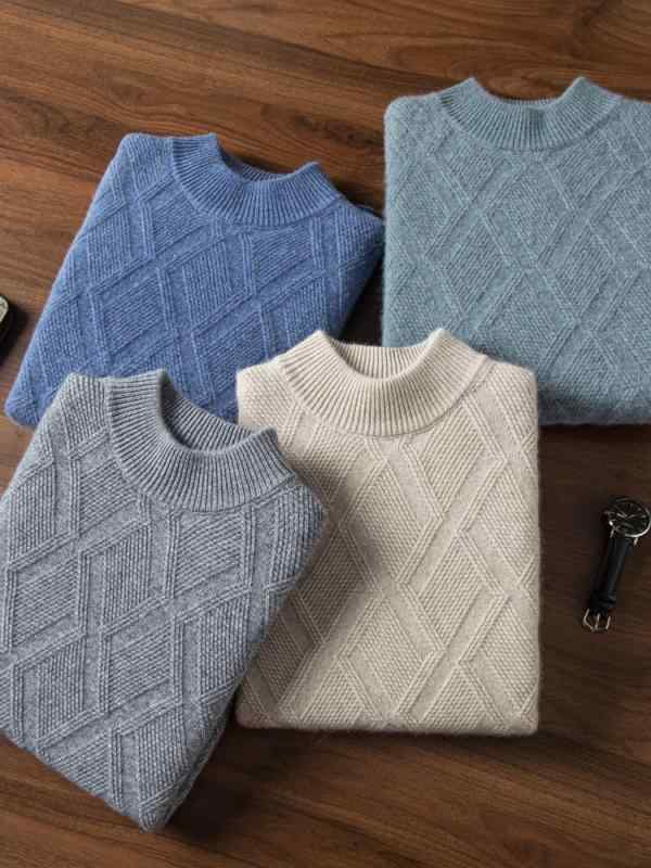 メンズ 冬用 厚手 ニットセーター ハーフハイネック カシミヤ ウール トップス 保温 暖かみ レイヤード 普段使い