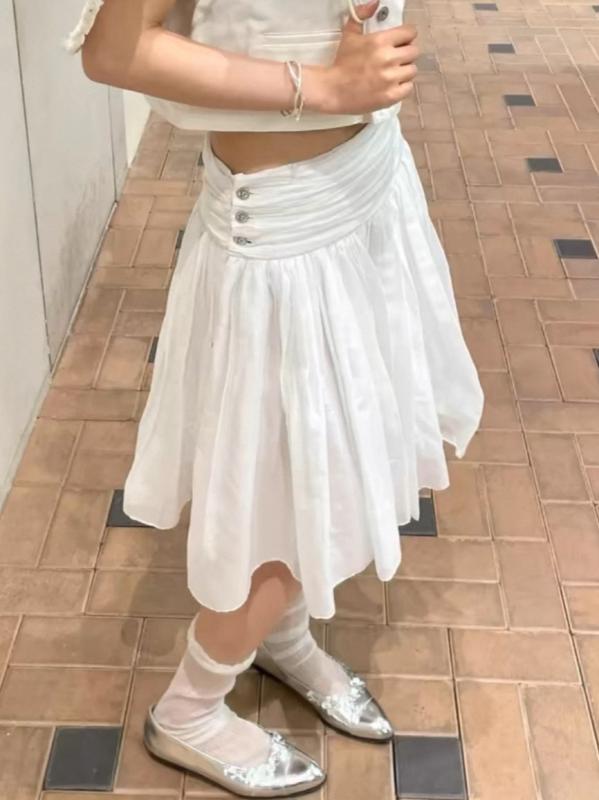スカート レディース 夏 レトロ 無地 プリーツ ミディ 大きなフレア裾 高級感 コーディネートしやすい 軽量 伸縮性