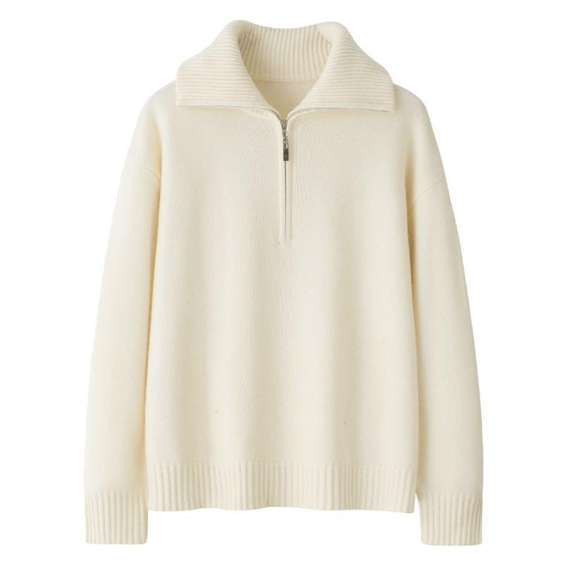 レディース カシミヤ セーター ポロ襟 ハーフジップ ラペル ニット トップス 秋冬 暖か 柔らかい 高級感 純カシミヤ 素材 普段使い