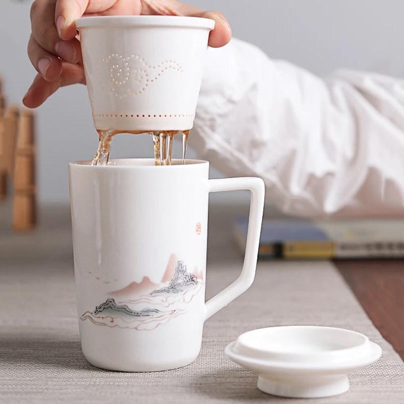 マグカップ セラミック 濾茶 付き オフィス ビジネス 会議 用 個人用 携帯 タイプ 日常 茶飲 デスクワーク 耐久性 シンプル デザイン の商品写真