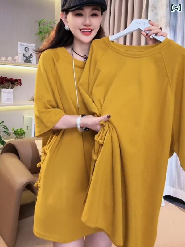 レディース トップス かわいい チャイナ風 商品中長 半袖 五分袖 Tシャツ 女性 2025 春夏の トップス