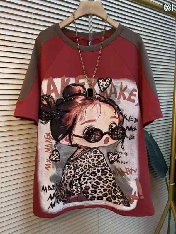 レディース トップス かわいい 大きいサイズ 婦人服 2025 春 半袖 Tシャツ 女性 スリム 太った 女の子 mm ゆったり トップス 赤