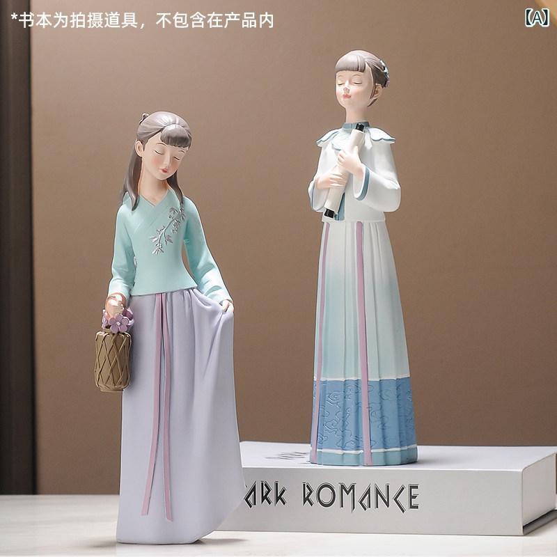 インテリア オブジェ 家の 装飾 チャイナ風 レトロ 装飾品 漢服 緑の 女の子 リビング ルーム ポーチ デスク トップの ソフトな
