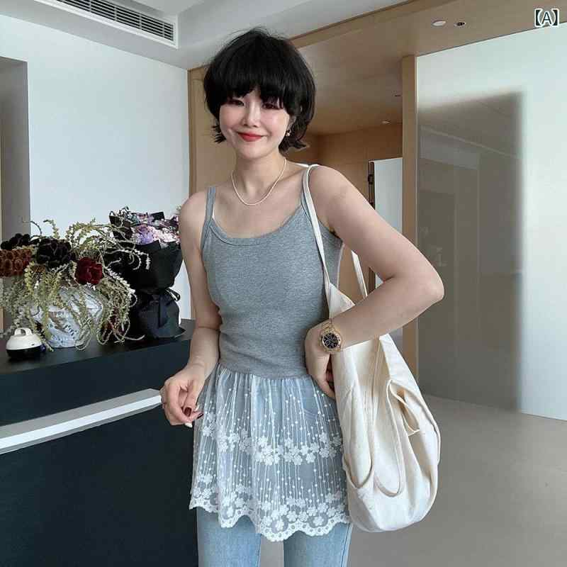 レディース トップス 春の新 mm ノースリーブインナー レイ ヤード ベスト レイヤリング シャツ 女性用 大きいサイズ 裾 ステッチ レース サスペンダー 4,293円