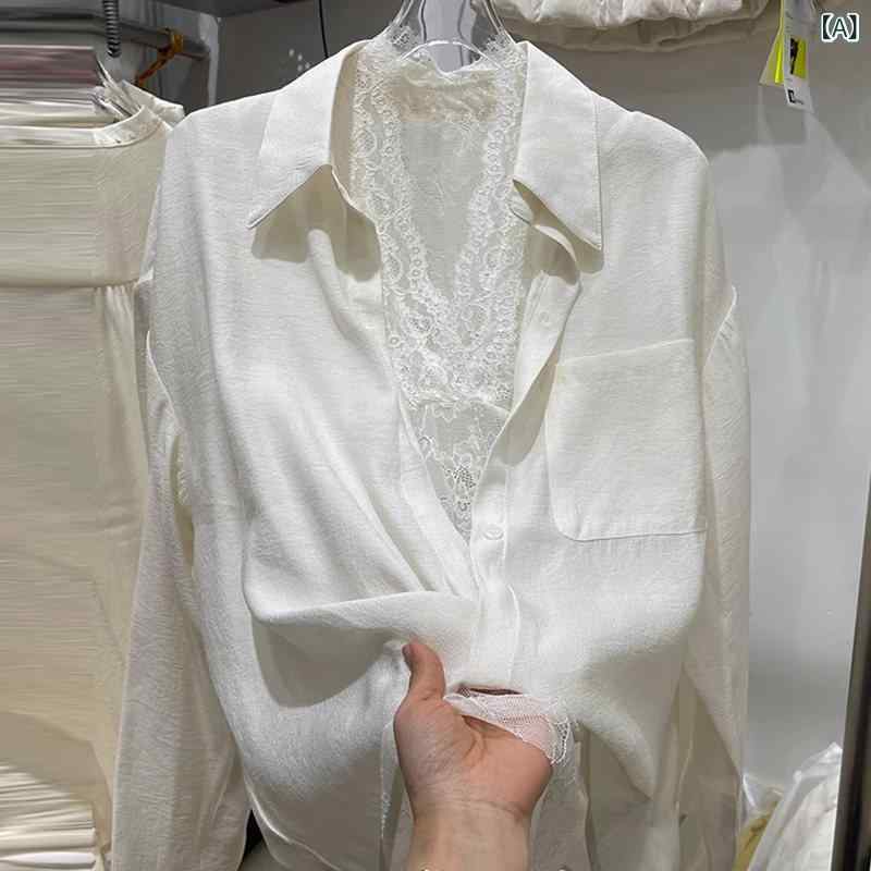 レディース トップス Tシャツ ホワイト シャツ レディース 長袖 春 ツーピース レイ ヤード トップ レース ベスト 薄手 万能 スーツ