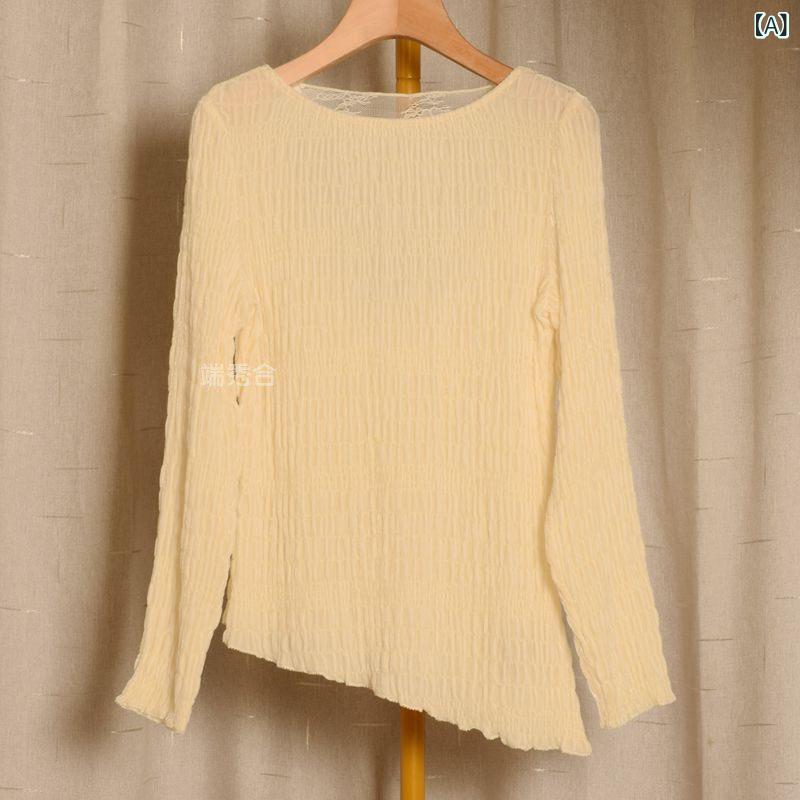 レディース トップス かわいい DXH 早春お すすめ クラシック ヘム イレギュラー バック レース プリーツ ベルベット シャツ