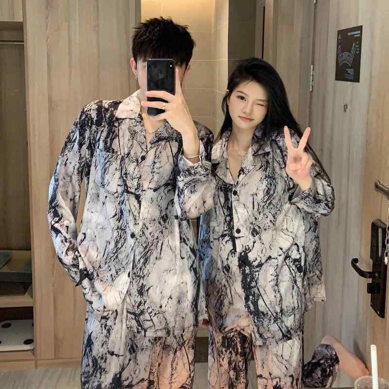 パジャマ カップル セット 水墨画柄 接触冷感 春夏 ルームウェア 外出用 女性用 男性用 寝間着 家居服｜バランスケア　店