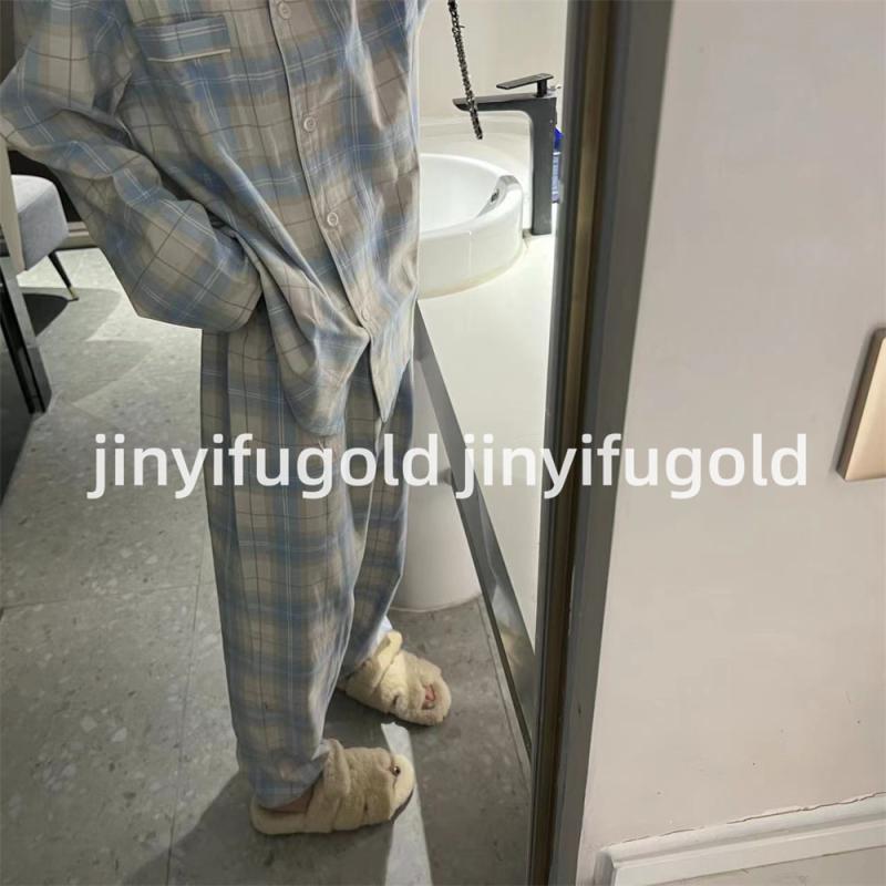 秋冬 男女 パジャマ セット 部屋着 コットン フランネル シンプル チェック柄 カジュアル ホームウェア 暖か 普段使い
