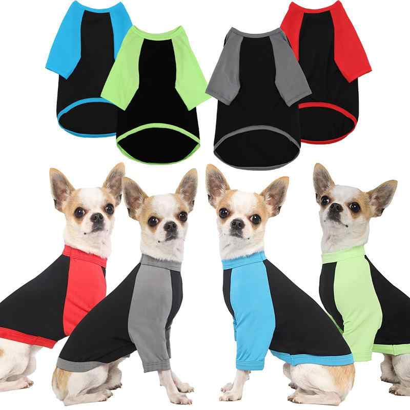 ペット服 犬猫用 春夏 ファッション 切り替え Tシャツ 中小型犬 テディ犬 ブルドッグ おしゃれ カラフル 軽量 通気性 吸湿速乾 コットン素材 カジュアルスタイル