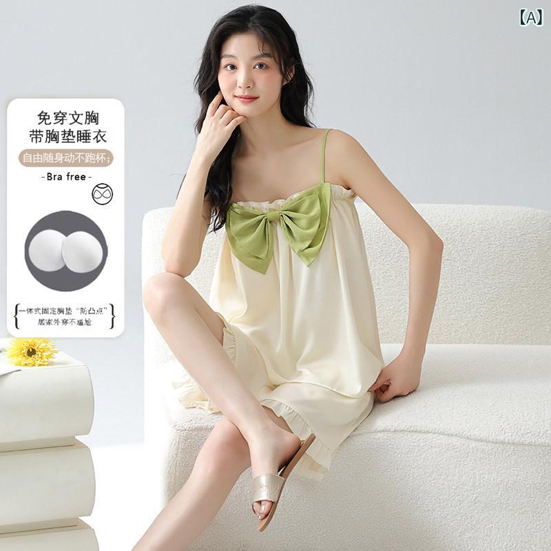 夏 カップル パジャマ セット 女性用 吊り帯 スリップドレス 胸パッド 付き 一体型 接触冷感 素材 軽量 吸湿速乾 メンズ 短袖 ルームウェア 部屋着 通気性 良い ホームファッション｜バランスケア　店