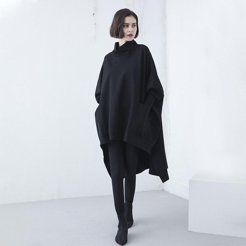 ワンピース レディース 黒 長袖 ゆったり デザイン 個性 春秋 大きめサイズ スリムシルエット ファッション カジュアル スタイリッシュ ルーズフィット