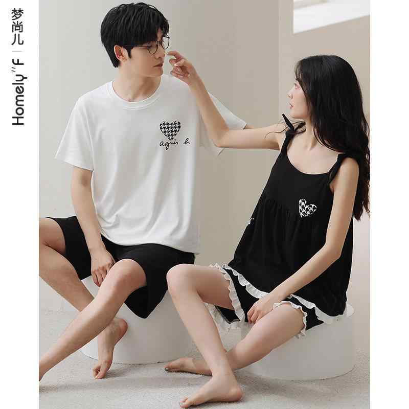パジャマ メンズ レディース 夏用 カップル 純綿 ストラップ ノースリーブ 軽量 通気性 シンプル かわいい ルームウェア セット