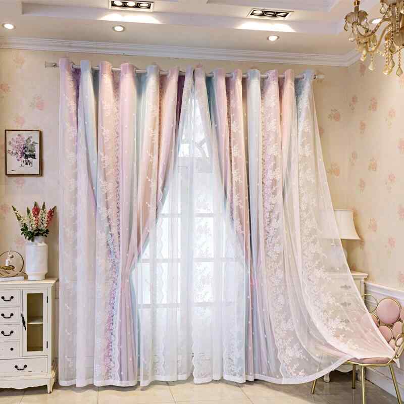 かわいい 女の子用 窓カーテン 子供部屋 プリンセス レース デザイン 寝室 遮光 高級感 フレンチスタイル