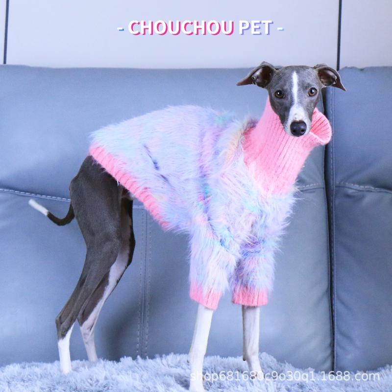 犬服 小型犬用 厚手 ニット セーター フェイク ファー ミンク調 ハイネック ロング丈 柔らか 暖か 快適 ふわふわ 合成繊維 伸縮性 高級感 軽量 通気性 秋冬 室内用 ペットファッションコスチューム