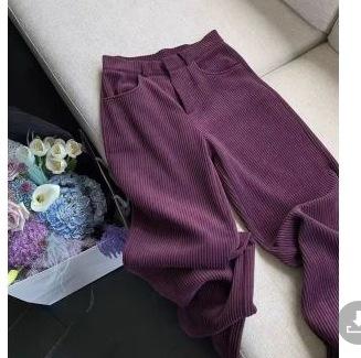 レディース コーデュロイ パンツ ハイウエスト ストレート ロング 春秋 脚長 スリム ヴィンテージ スタイル カジュアル 普段使い 暖かみ 柔らかい 素材