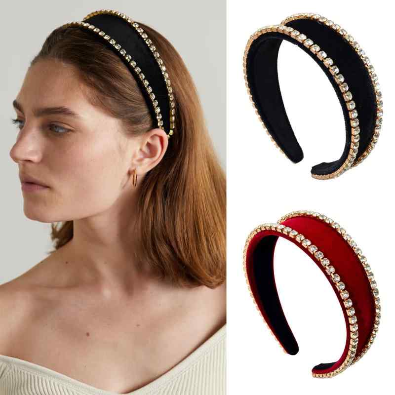 ヘアバンド 夏用 バロック風 ラインストーン ベルベット素材 ワイドエッジ ファッション ヘアアクセサリー 髪飾り 頭飾り|バランスケア 店