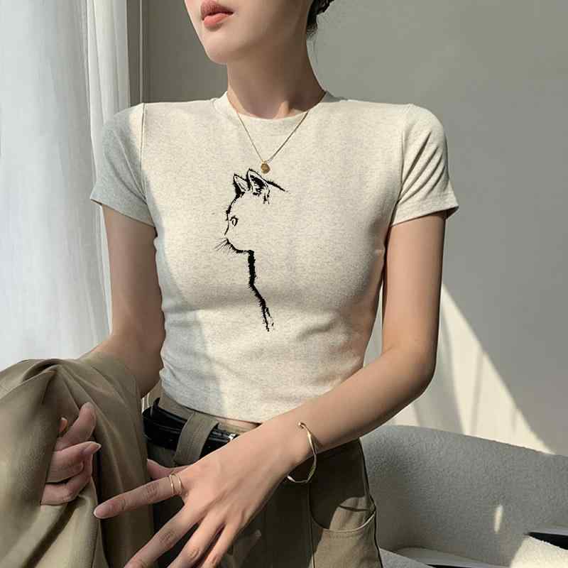Tシャツ 女性用 グレー 半袖 夏用 小丸首 高級感 ショート丈 クロップド トップス カジュアル 吸湿速乾 軽量 伸縮性 ビッグシルエット